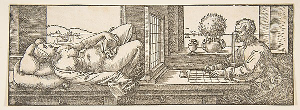 Draughtsman Making a Perspective Drawing of a Reclining Woman,  Poster Print Wall Art
