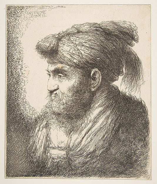 Man weraing a turban facing left   from the series of 'Large O,  Poster Print Wall Art