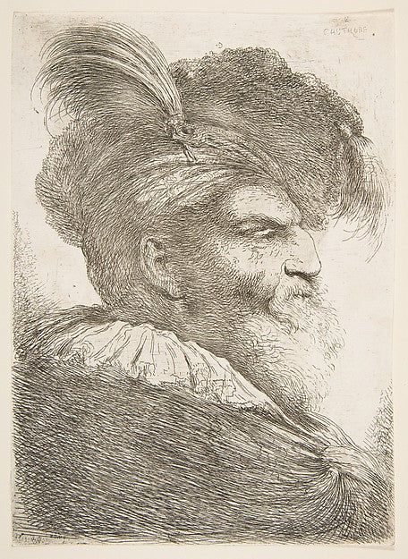 Head of an old man facing right  from the series of 'Large Ori,  Poster Print Wall Art
