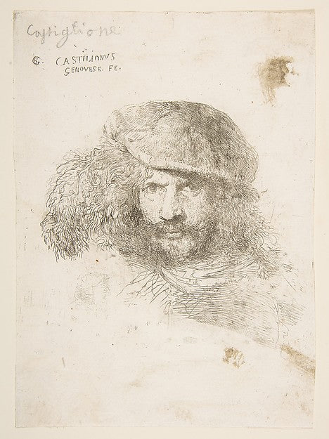 Head of a man wearing a feathered cap   from the series of 'La,16x12