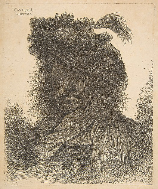 Head of a man in shadow turned slightly to the left   from the,  Poster Print Wall Art