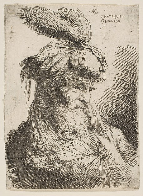 Head of a bearded man with a turban facing right  from the ser,  Poster Print Wall Art