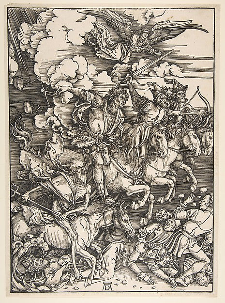 Four Horsemen of the Apocalypse c1497/1498-Albrecht Dürer ,  Poster Print Wall Art