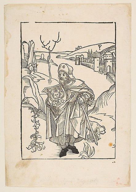 Gerson as a Pilgrim  frontispiece to Gersonis Opera  1489 n.d.,  Poster Print Wall Art