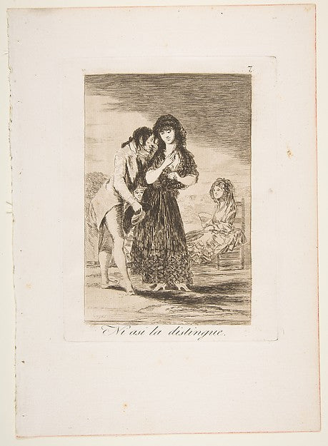 Plate 7 from 'Los Caprichos'  -  Even thus he cannot make her ou,  Poster Print Wall Art