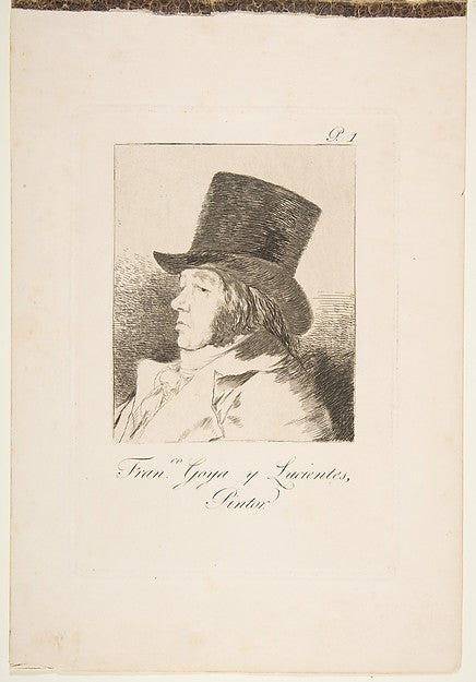 Plate 1 from 'Los Caprichos' -  Self-portrait of Goya  1799-Goya,  Poster Print Wall Art