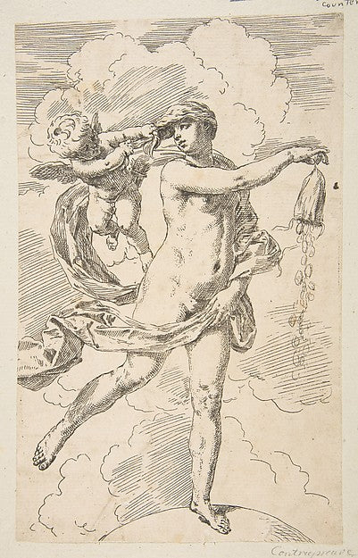 Fortune standing on a globe and emptying a purse of coins c163,  Poster Print Wall Art