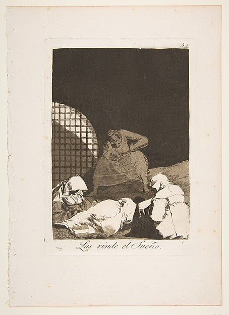 Plate 34 from 'Los Caprichos' -  Sleep overcomes them  1799-Goya,  Poster Print Wall Art