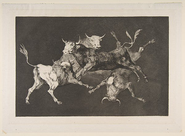 Plate D from the 'Disparates' -  Fools-'or Little Bulls' - folly,  Poster Print Wall Art