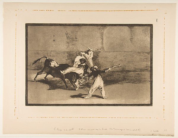 Plate 8 from the 'Tauromaquia': A moor caught by the bull in t,16x12"(A3) Poster