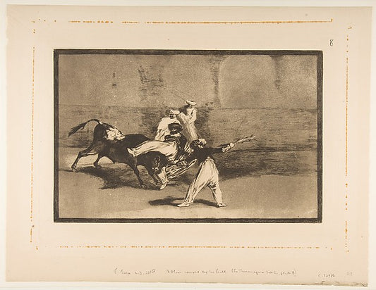 Plate 8 from the 'Tauromaquia': A moor caught by the bull in t,16x12"(A3) Poster