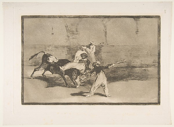 Plate 8 from the 'Tauromaquia' - A Moor Caught by the Bull in th,  Poster Print Wall Art