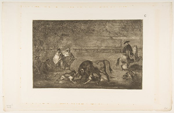 Plate C: The dogs let loose on the bull. c1816-Goya ,16x12"(A3) Poster