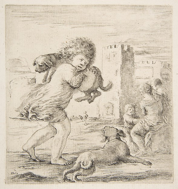 Child Carrying a Puppy on his Shoulder c1662-Stefano della Bel, Poster Print