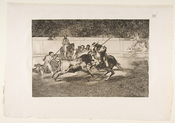 Plate 28 of the 'Tauromaquia': The forceful Rendon stabs a bul,  Poster Print