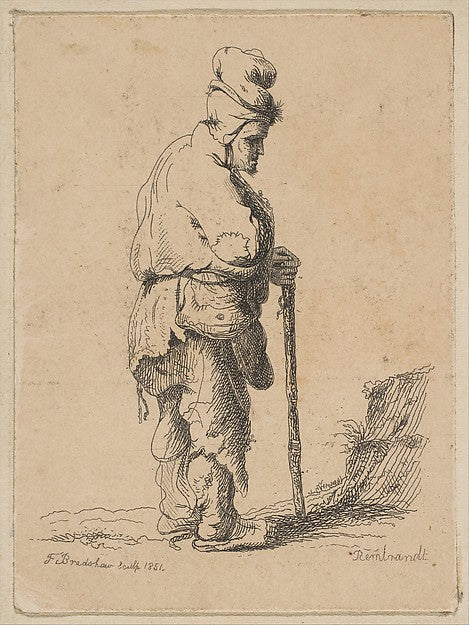 Beggar Leaning on a Stick  1851-F. Bradshaw, After Rembrandt  , Poster Print