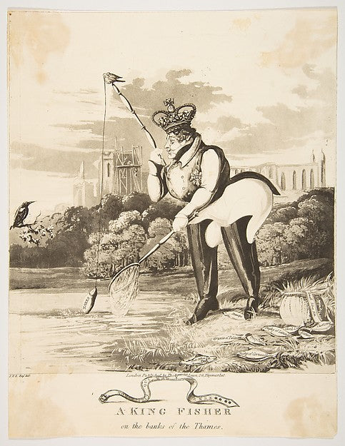 A King Fisher on the Banks of the Thames 1827-Monogrammist JVS,16x12"(A3)Poster