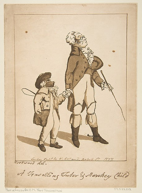 A Travelling Tutor and Monkey Child 1797-George Moutard Woodwa,16x12"(A3)Poster