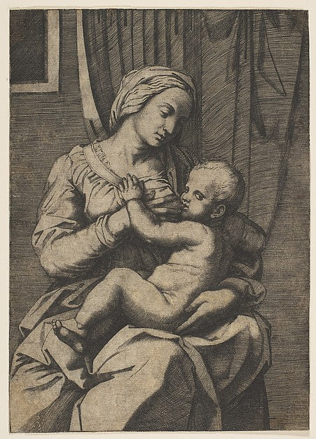 Virgin nursing the infant Christ on her lap 1515–20-Marco Dent,  Poster Print Wall Art