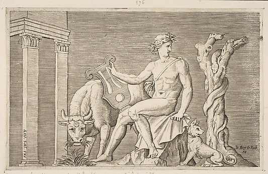 Apollo tending the flocks of Admetus  Apollo seated holding a,16x12"(A3) Poster