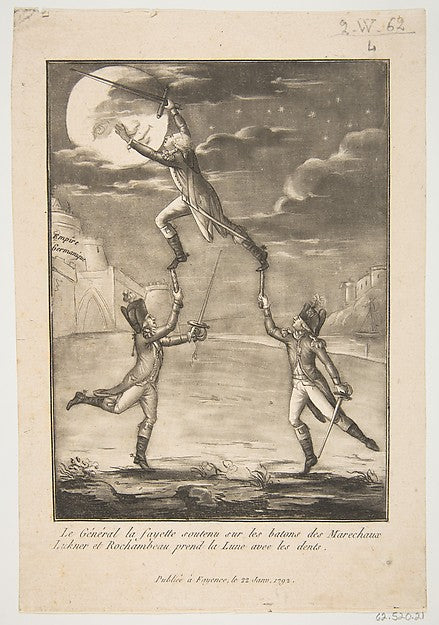 Le Général la fayette soutenu sur les batons des marechaux Luk,  Poster Print Wall Art