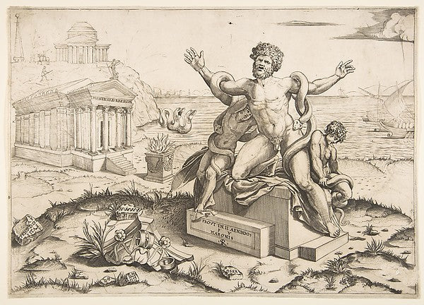 Laocoön and his two sons being attacked by serpents upon a ped, Poster Print