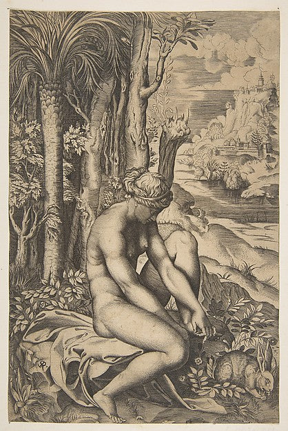 Venus removing a thorn from her left foot while seated on a cl,16x12"(A3) Poster