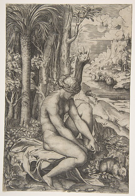 Venus removing a thorn from her left foot while seated beside,16x12"(A3) Poster