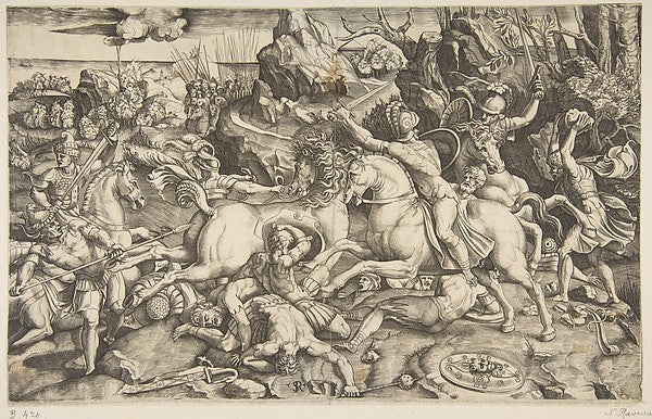 Battle scene in a landscape with soldiers on horseback and sev,16x12"(A3) Poster