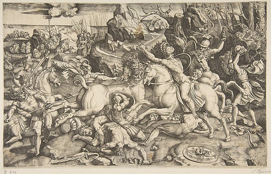 Battle scene in a landscape with soldiers on horseback and sev,16x12"(A3) Poster