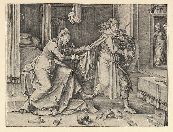 Joseph and Potiphar's Wife 1512-Lucas van Leyden,  Poster Print Wall Art