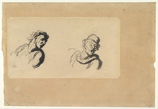 Two Male Heads 19th cent-Honoré Daumier,16x12"(A3) Poster