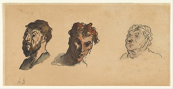 Three Male Heads 19th cent-Honoré Daumier,16x12"(A3) Poster