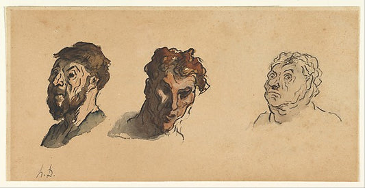 Three Male Heads 19th cent-Honoré Daumier,16x12"(A3) Poster