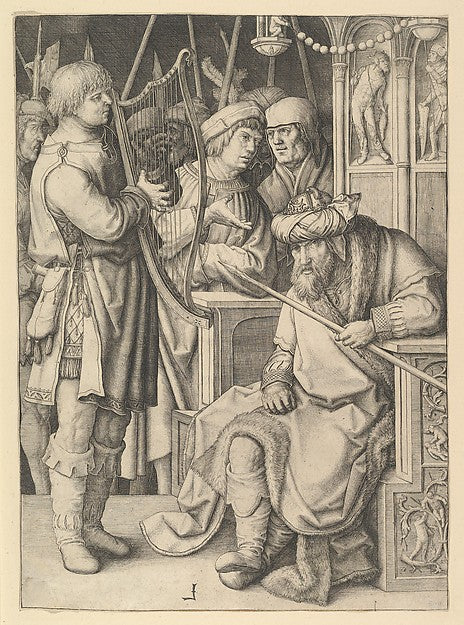 David Playing the Harp Before Saul c1508-Lucas van Leyden,  Poster Print Wall Art
