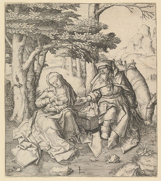 Rest on the Flight Into Egypt c1506-Lucas van Leyden,  Poster Print Wall Art
