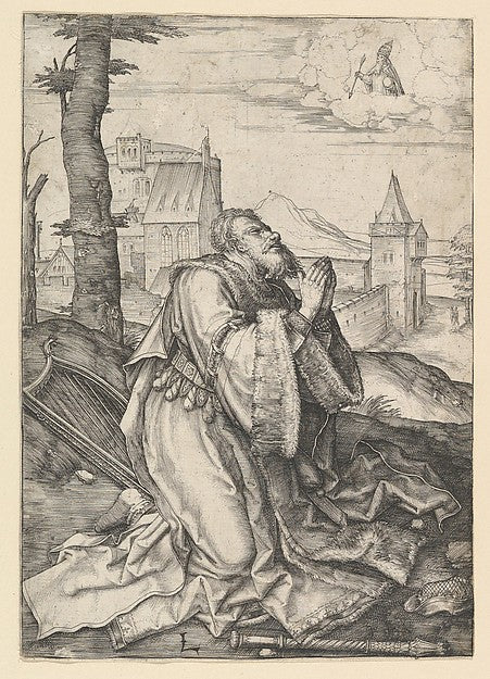 David Praying c1507-Lucas van Leyden,  Poster Print Wall Art