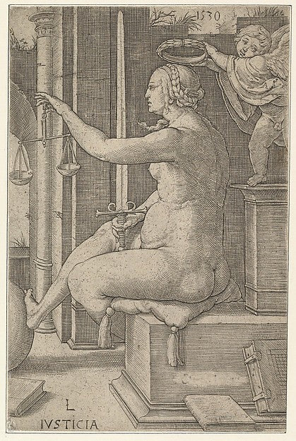 Justice  from the series The Virtues 1530-Lucas van Leyden,  Poster Print Wall Art