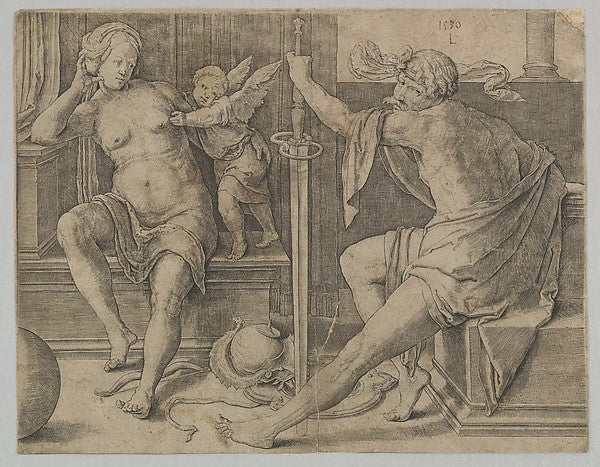 Mars  Venus and Cupid 1530-Lucas van Leyden,  Poster Print Wall Art
