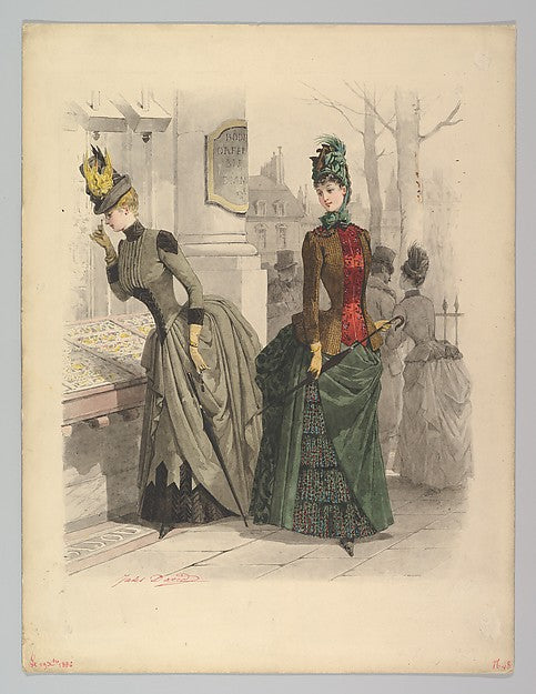 Two Women in Day Dresses -  Preparatory drawing for a fashion pl,  Poster Print Wall Art