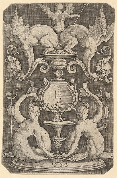 Panel of Ornament with Two Sirens 1528-Lucas van Leyden,  Poster Print Wall Art