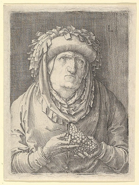 Old Woman With Grapes c1523-Lucas van Leyden,  Poster Print Wall Art