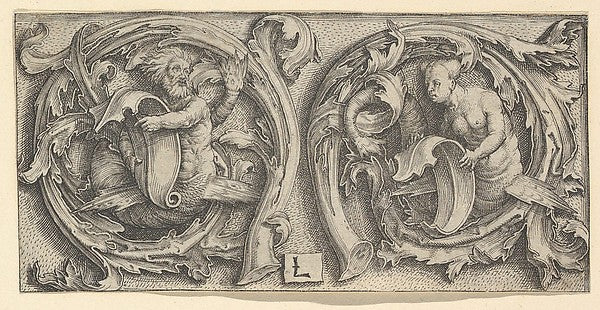 Triton and Siren in Tendrils 1510-Lucas van Leyden,  Poster Print Wall Art