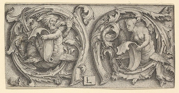 Triton and Siren in Tendrils c1510-Lucas van Leyden,  Poster Print Wall Art