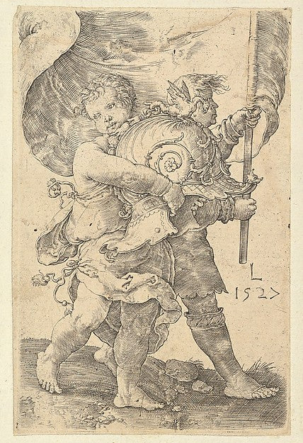 Two Boys with a Helmet and Standard 1527-Lucas van Leyden,  Poster Print Wall Art