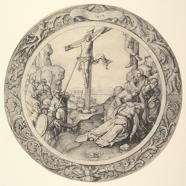 The Crucifixion  from the Circular Passion 1509-Lucas van Leyd,  Poster Print Wall Art
