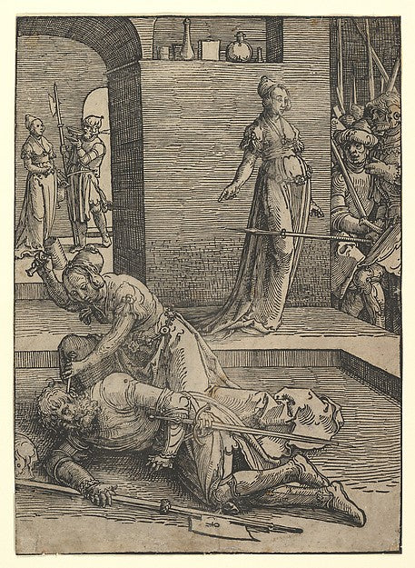 Jael Killing Sisera  without ornamental frame 1517-Lucas van L,  Poster Print Wall Art
