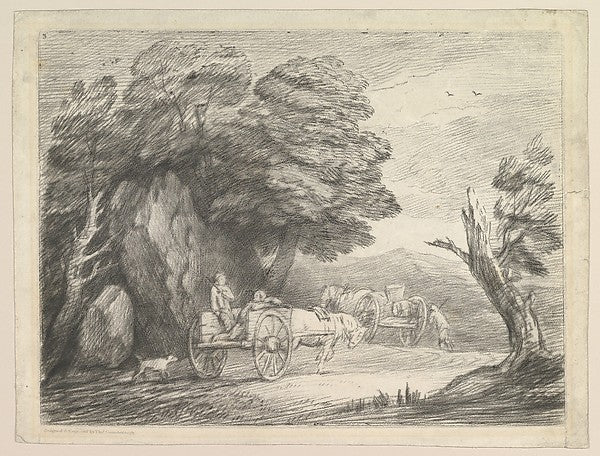 Wooded Landscape with Two Country Carts and Figures August 1,,  Poster Print Wall Art