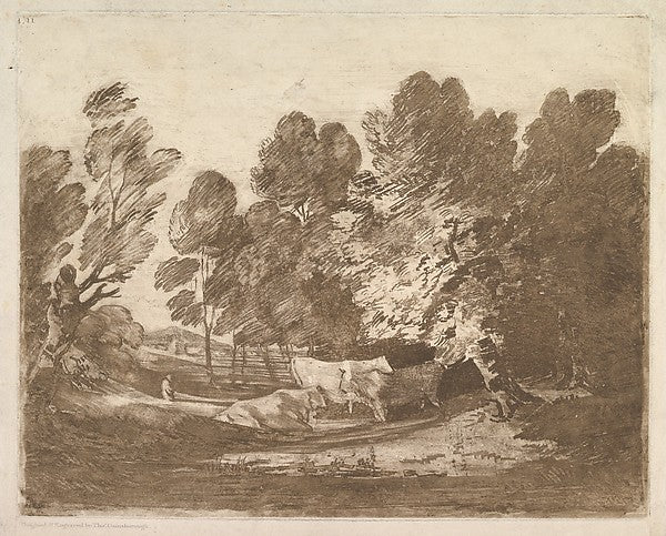 Wooded Landscape with Herdsmen and Cows August 1,1797-Thomas,  Poster Print Wall Art