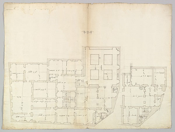 Unidentified palace  plan  blank  early to mid-16th cent-,  Poster Print Wall Art
